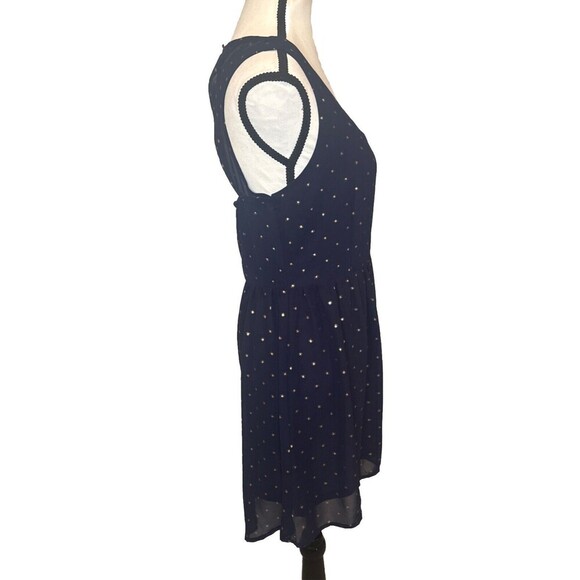 FREEBIRD Navy BLUE w/ GOLD Sleeveless Open Back Lined Dress Career Date Travel-M - Picture 7 of 10